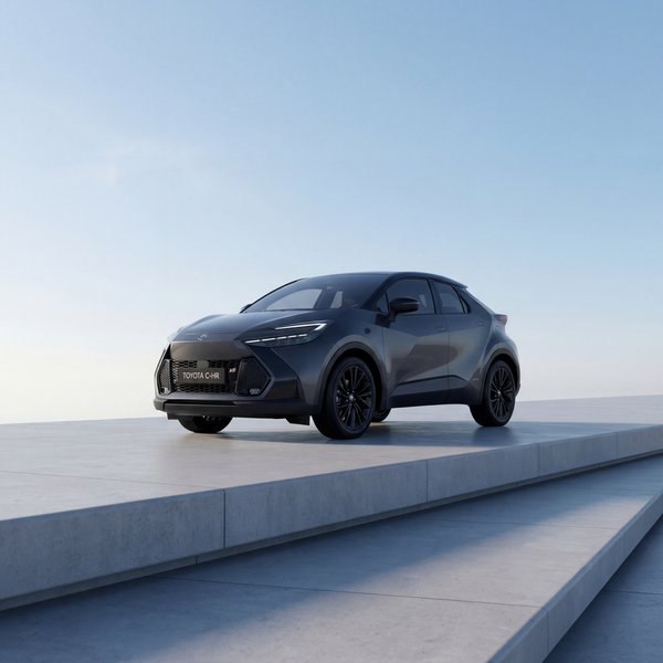 AI product photography: Toyota C-HR on minimalist concrete steps